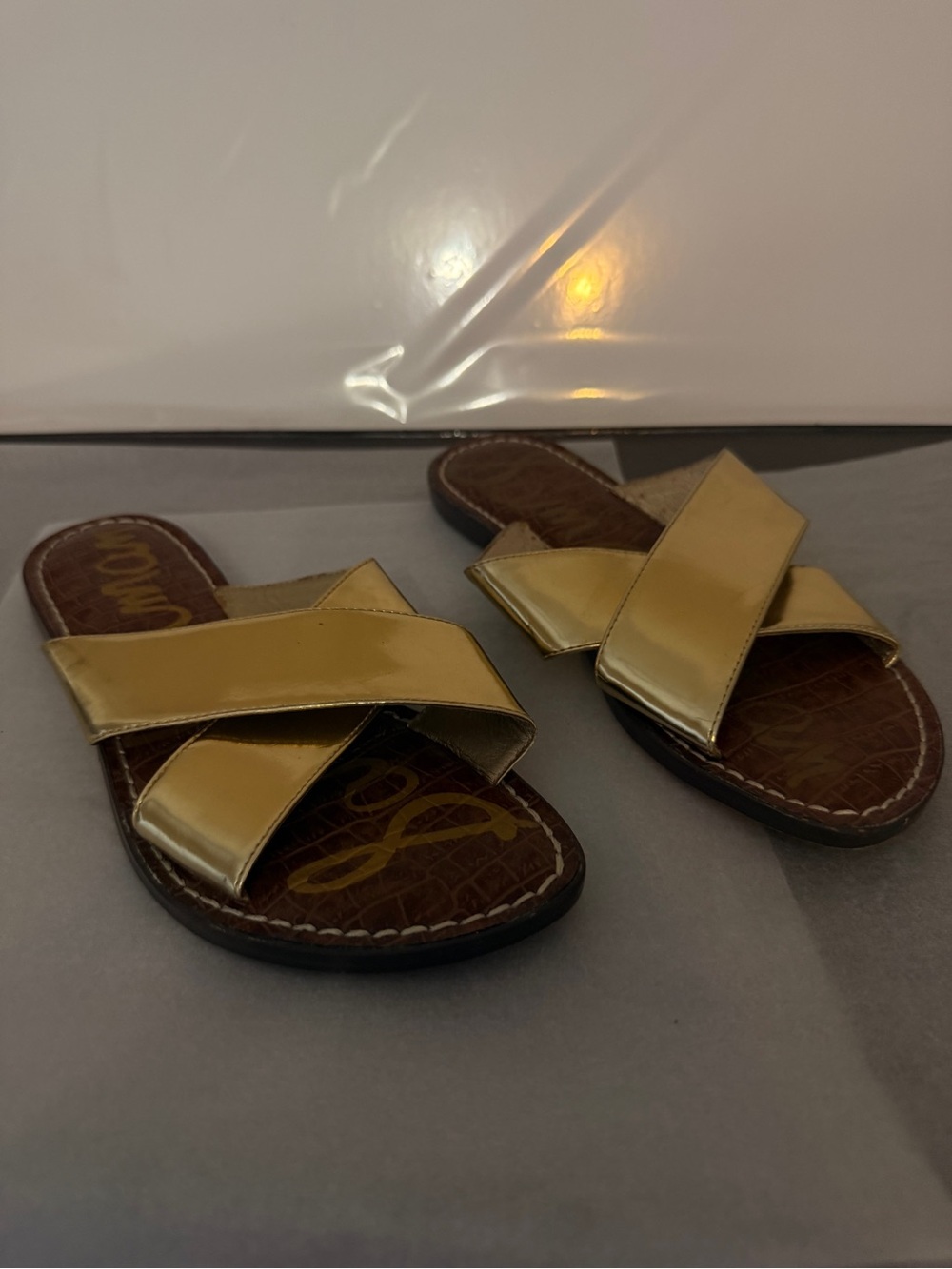 Sam Edelman Metallic Gold Crisscross Slide Sandals